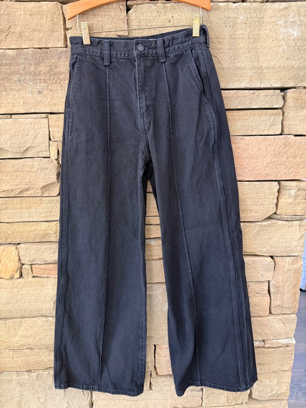 Madewell Black High-Rise Wide-Leg Jeans, vintage style with seams down the front